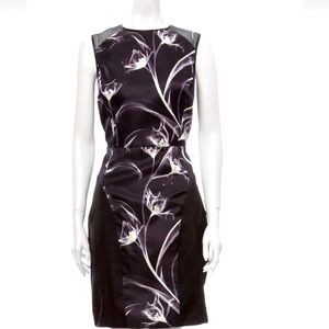 New Jason Wu Silk leather trim sheath black floral dress size 6